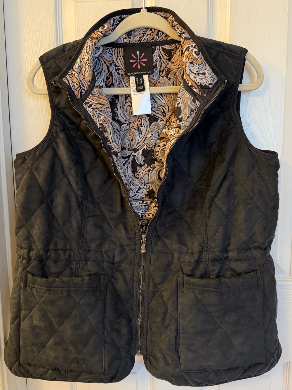 Isaac Mizrahi Live! Women's Diamond Quilted Black/Multi Vest Sz Lg